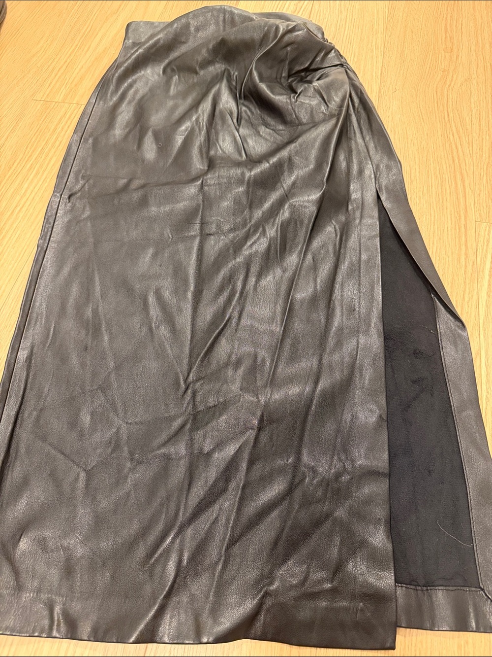 Zara Black Faux Leather Midi Skirt with Side Slit